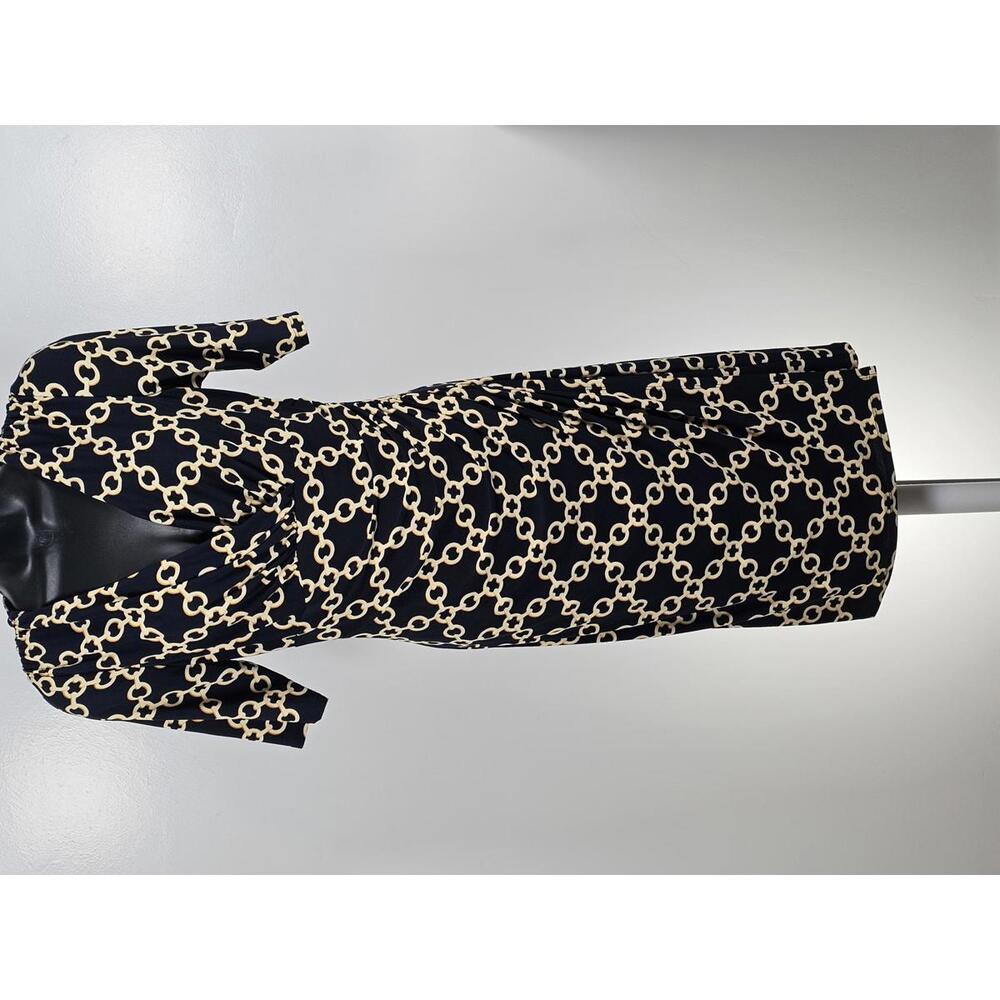 Lauren Ralph Lauren Navy Chain Print Ruche Waist Dress